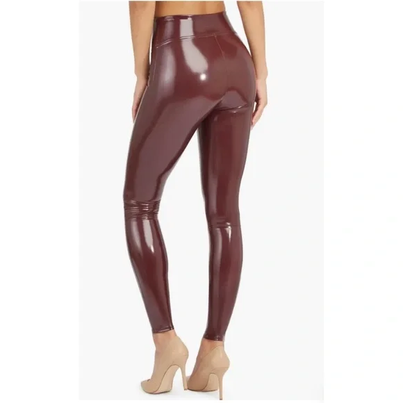 Spanx Faux Patent Leather Leggings in Ruby Red - Picture 3 of 10